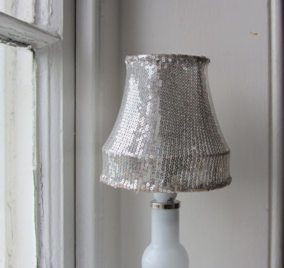 Silver sequin lampshade, up-cycled, one of a kind