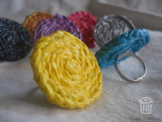 Plastic bag braided rope ring by Trashy Creations on Upcycle fever