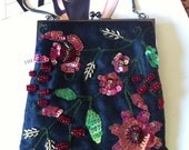 Black Satin Beaded Bag