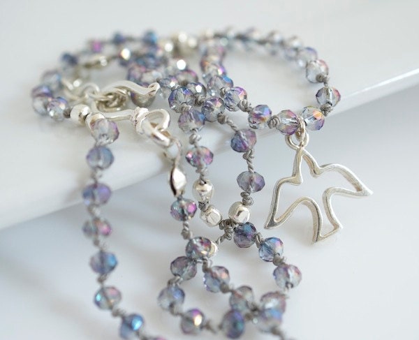 Crystal Necklace with Sterling Silver Dove Charm