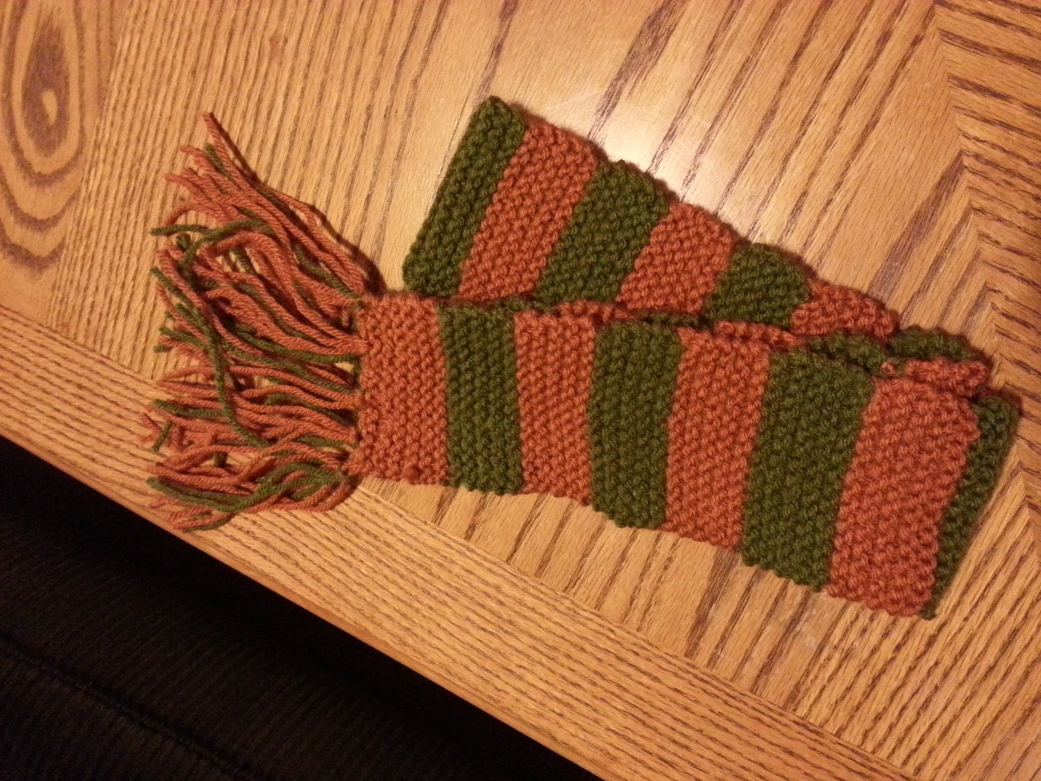 Boys Knit Scarf Rusty Orange and Moss Green Snail Trails Cubscouts Boy scouts Easter Gift CUTE Free US Ship