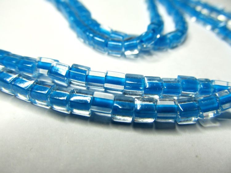 3mm Blue Square Color lined Glass Beads Destash