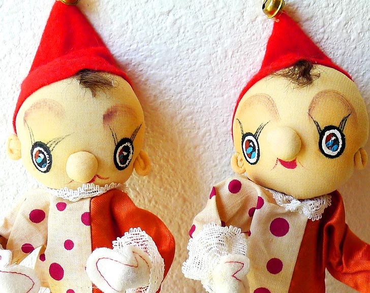 Vintage Circus Clown Pose Doll Big Eye Eyed Japanese Stockinette Bradley Dolls 1960's Japan