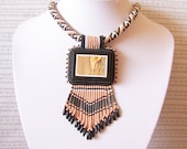 Desert Picture - Bead Embroidery Necklace with Owyhee Picture Jasper Intarsia - lutita