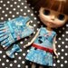 Dress for blythe. A-line pleated skirt. Blue. (Japanese Fabric)