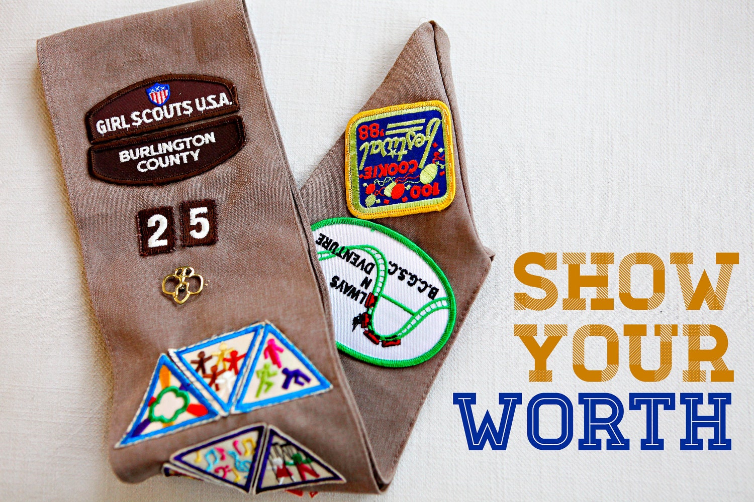 show your worth, vintage girl scout sash, badges, patches, camping, moonrise kingdom