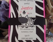 Zebra and Pink invitation,Zebra Invitation, Zoo Invitation
