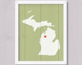 MICHIGAN - Home Decor - Rustic wall art -16"x20" Handmade Personalized Sign - Custom Heart - Wedding Bridal shower Housewarming Family gift