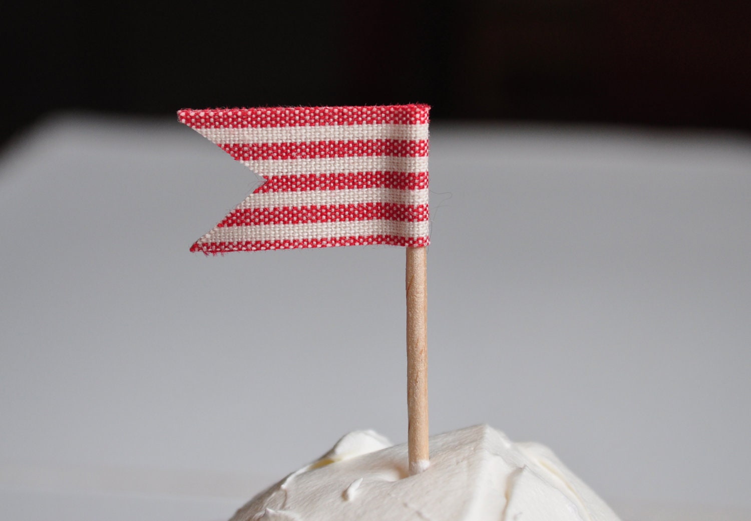 Red and White stripe Cupcake flag toppers - Party picks set of 12