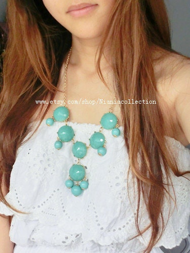 Turquoise  Green 6 beads Bubble Statement Necklace