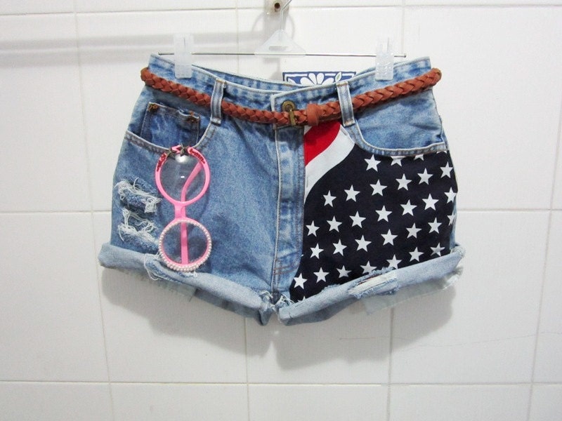 Make To Order - Vintage High Waist  American Flag Cut Off Shorts