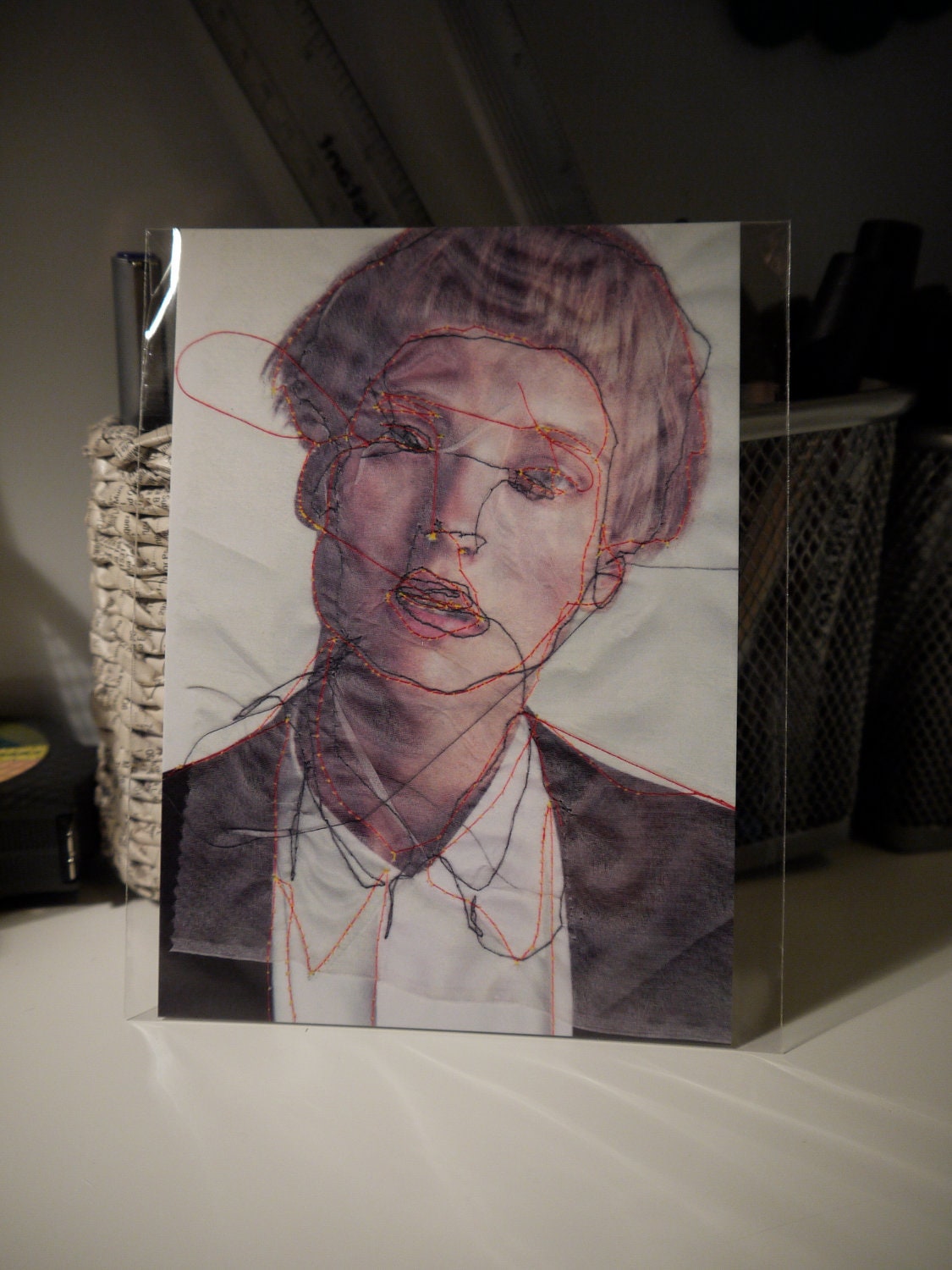 Illustrated Embroidered Face Postcard