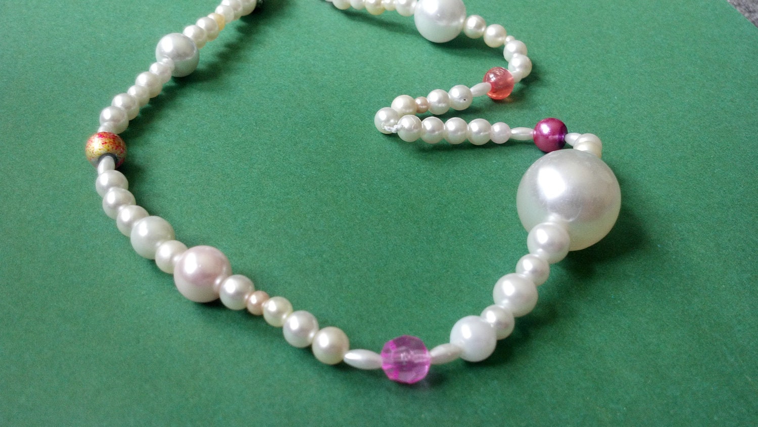 Long Pearl Necklace/Bracelet with Pink Beads