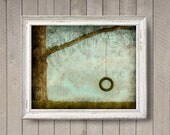 Tire Swing - Childhood Poster - 8x10 photographic print - Turquoise Aqua Brown Tree Sweet Illustration Kids Wall Art Nostalgic Texture Quote