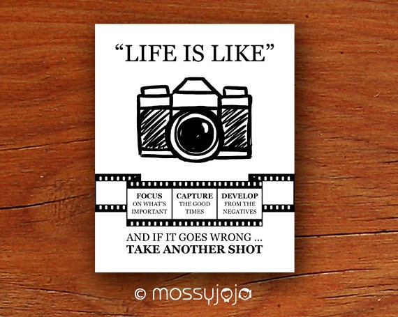 Life is Camera Art Inspirational Quotes Wall quotes 8x10 print. Room décor Quote art Typography print. Photography lover gift. By MossyJojo.