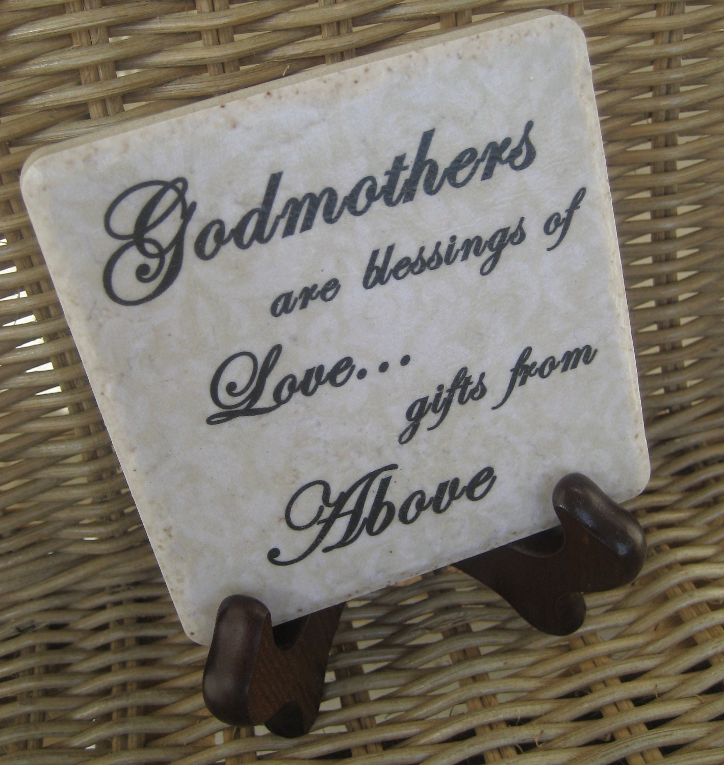 Godmother Inspirational Verse Tile Coaster or Decor on wood easel