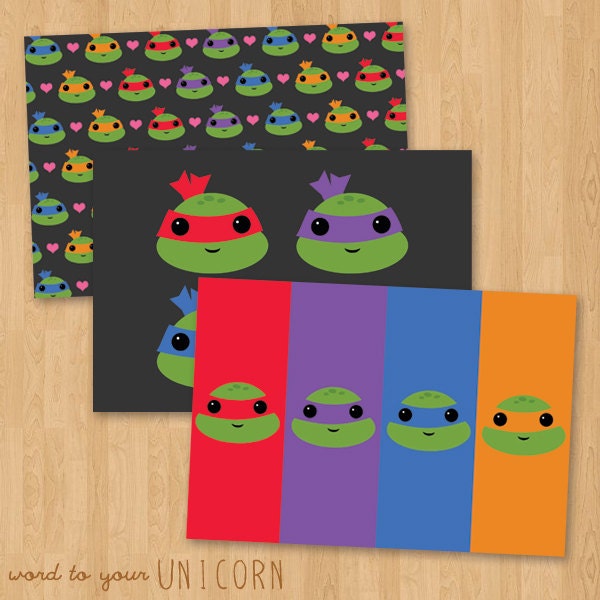 Kawaii Teenage Mutant Ninja Turtles Cute Stationery Set -  3 Notecards