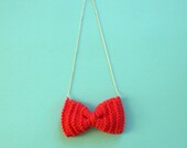 Cute knitted bow necklace in scarlet red OOAK