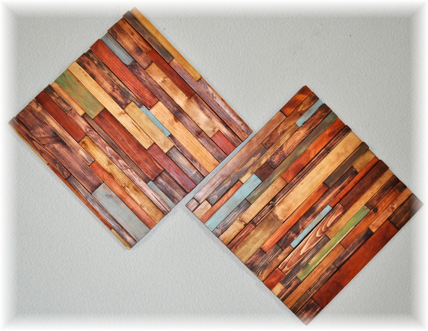Modern rustic  Wood Art 15x15, 2 pc Modern wall hanging, made to order