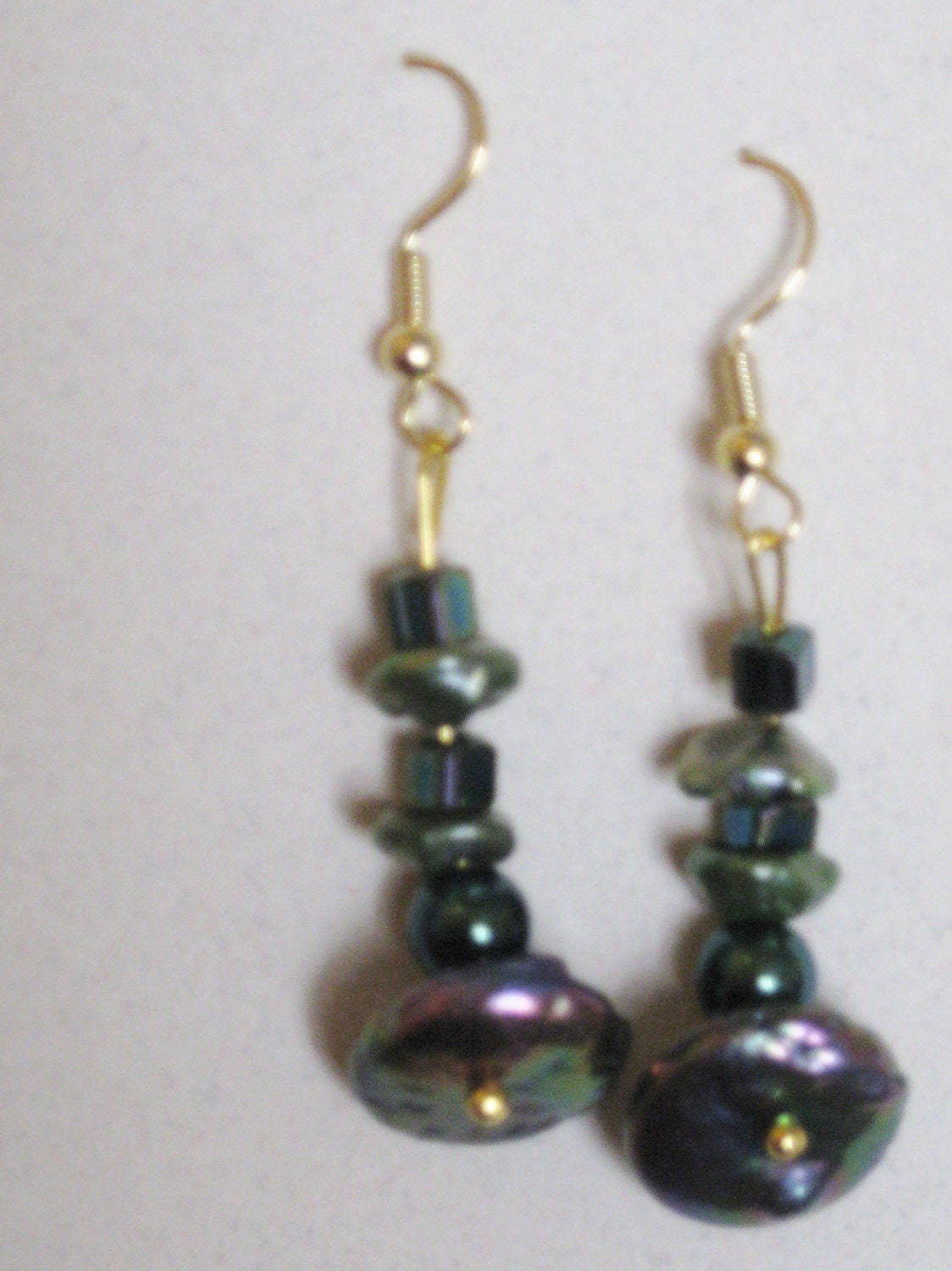 Fresh Water Pearl Earrings, Graduation Gift. Handcrafted Beaded Jewelry, beautiful luminous shades of green and burgundy, J 111131