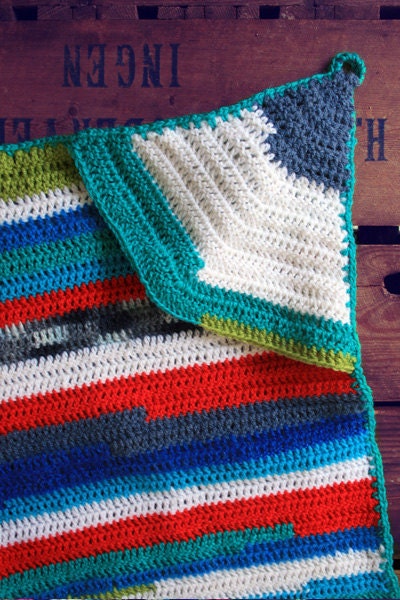 Crocheted hooded striped baby blanket