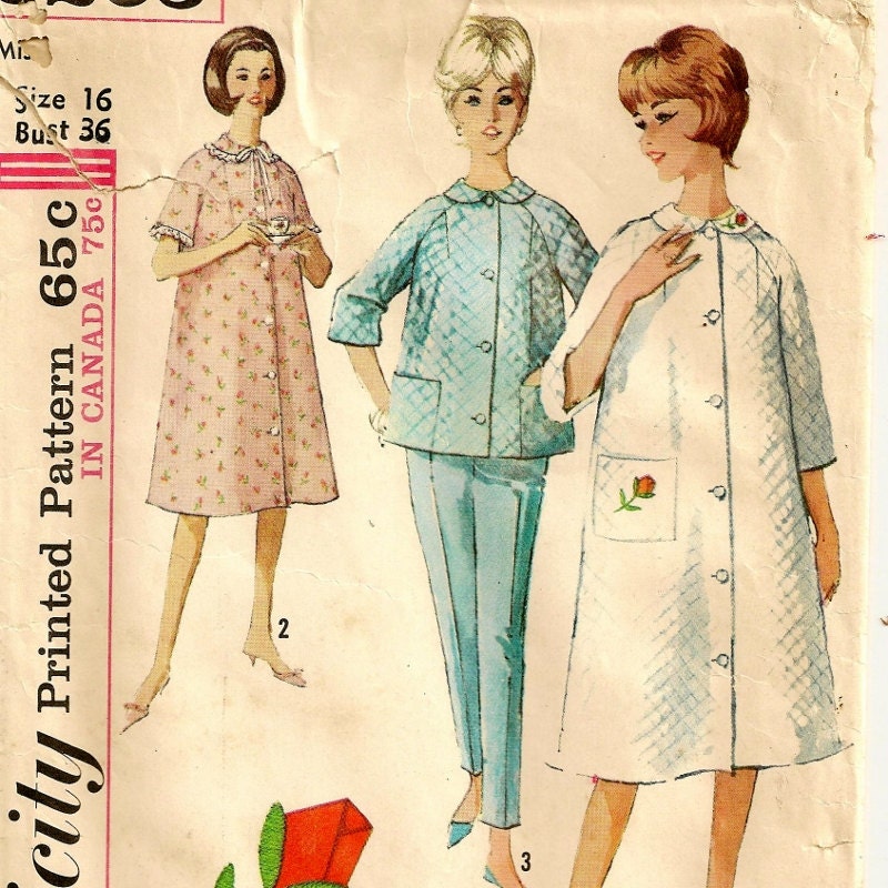 A 1960s Robe or Duster, Top and Pants Pattern - Size 16, Bust 36"