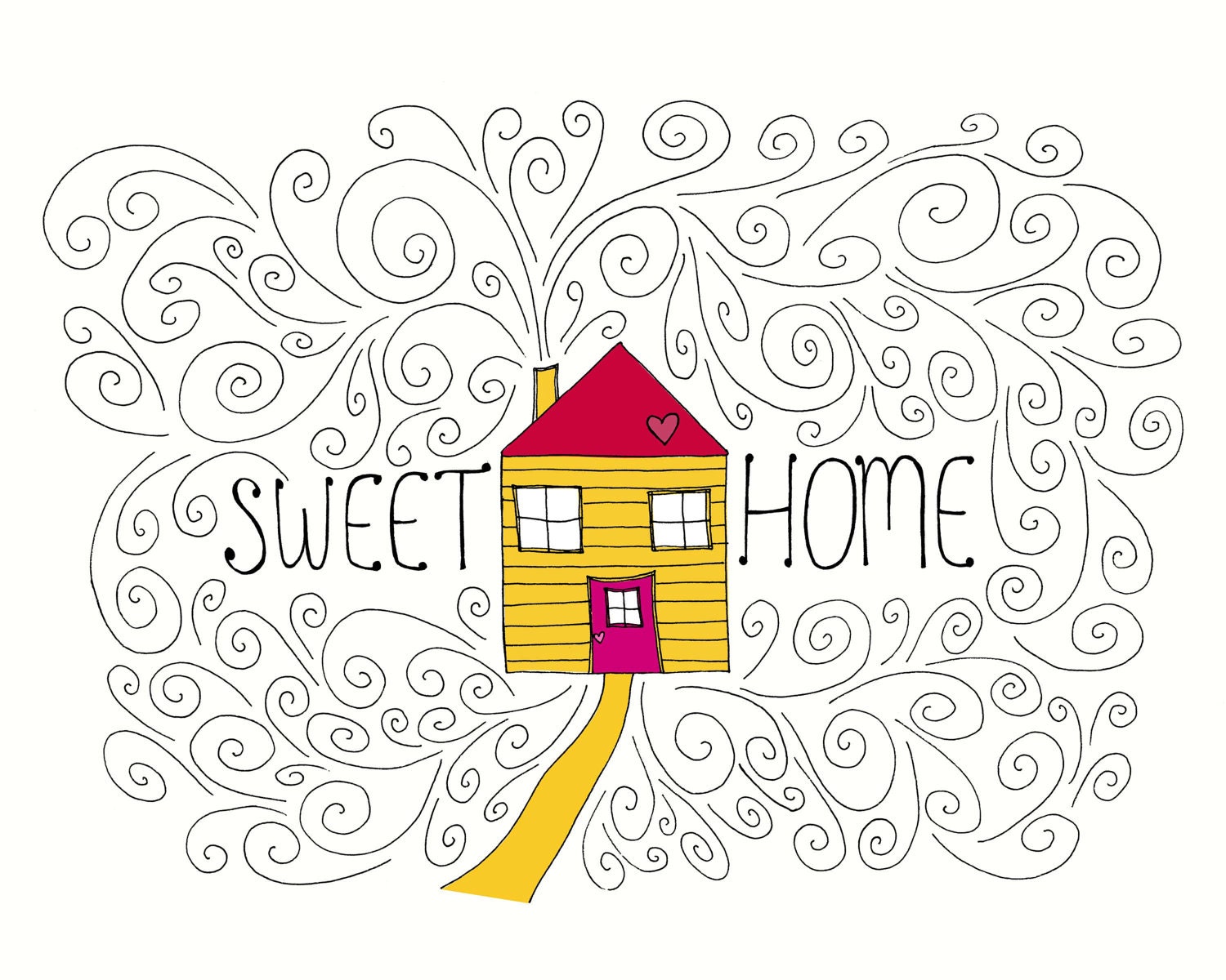 Sweet Home Illustration Print Hand Drawn House Line by SoakStudio