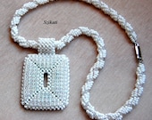 Beaded white necklace, elegant unique shape, OOAK