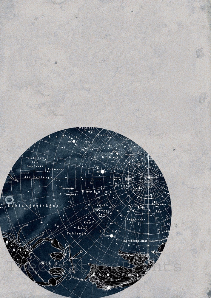 SET of Constellation Stars Map Zodiac Print Vintage Image