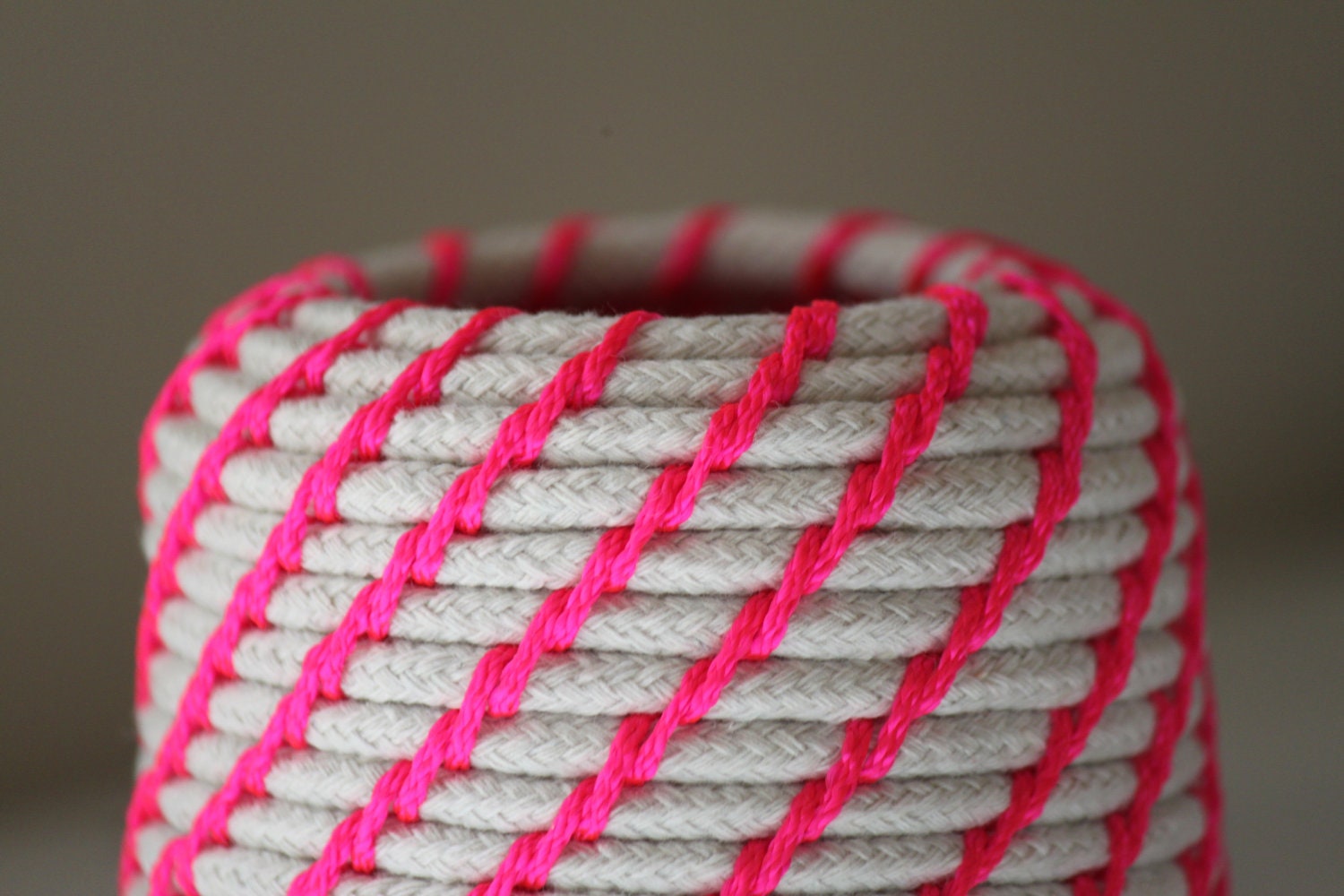 Upcycled Natural & Neon Rope Basket: Pink / Coiled / Small