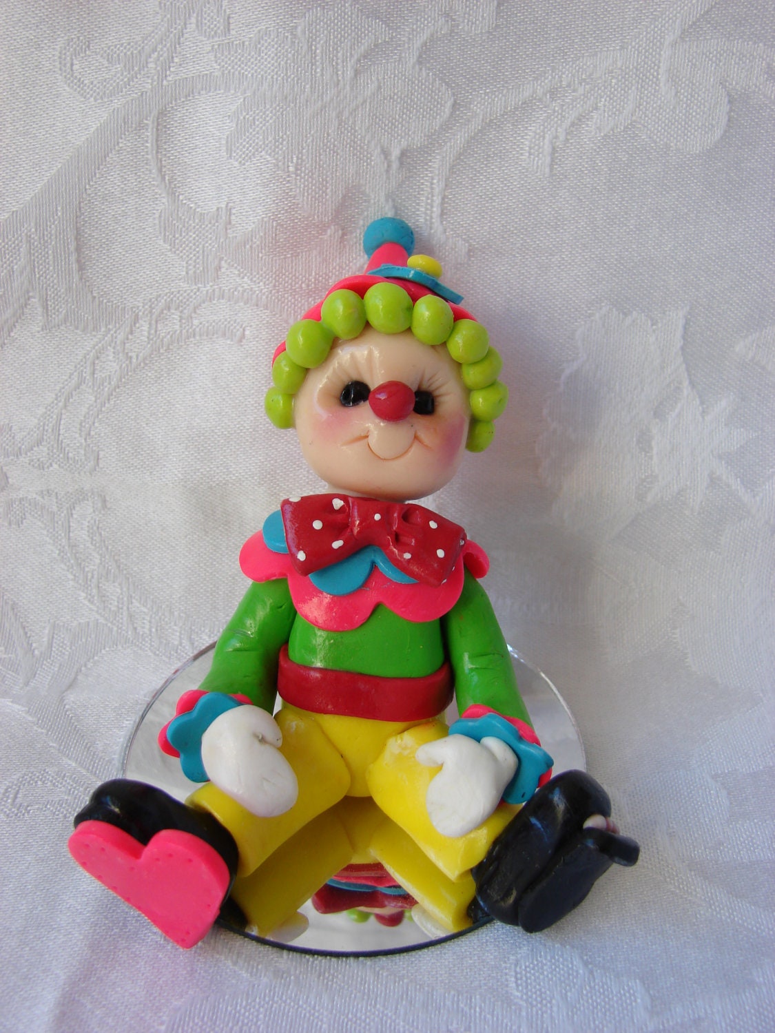 Personalized Clown Polymer Clay Birthday Cake Topper/Ornament/Figurine. A hand crafted art sculpture.