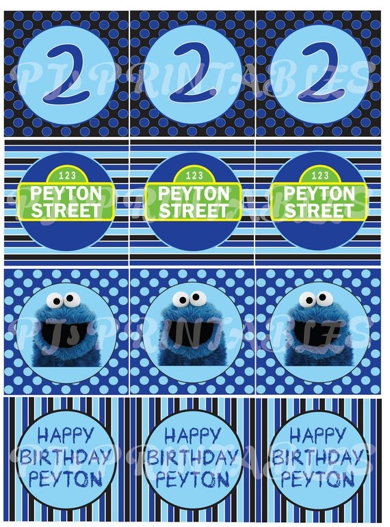 Cookie Monster & Sesame Street inspired Cupcake Toppers- Customized Digital File Il_570xn