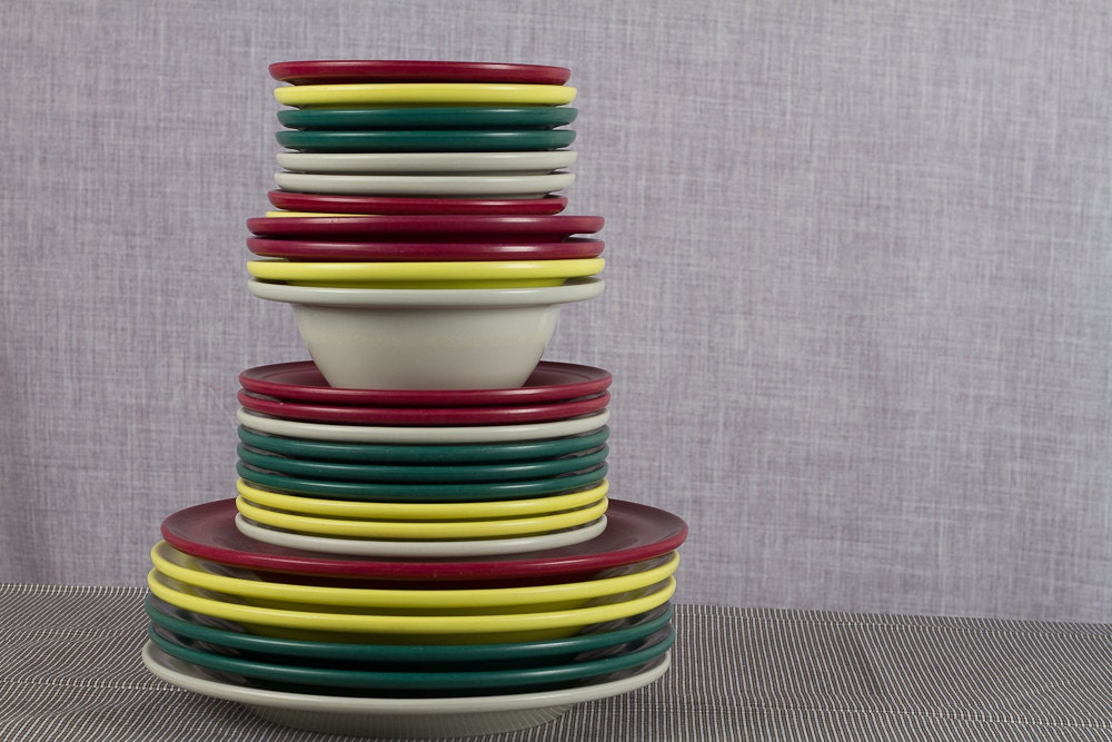 Set of Rainbowware melmac dishes