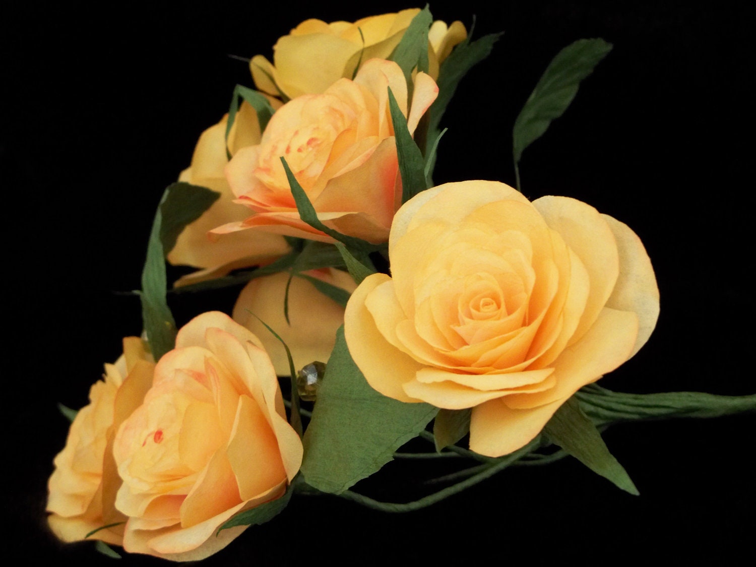 Yellow Miniature Rose Bunch Paper Flower Wedding Anniversary Bouquet Valentines Centerpiece Custom Made to Order