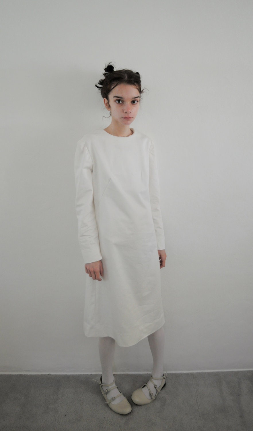 Handmade 100% Organic Cotton Twill White Classic Dress
