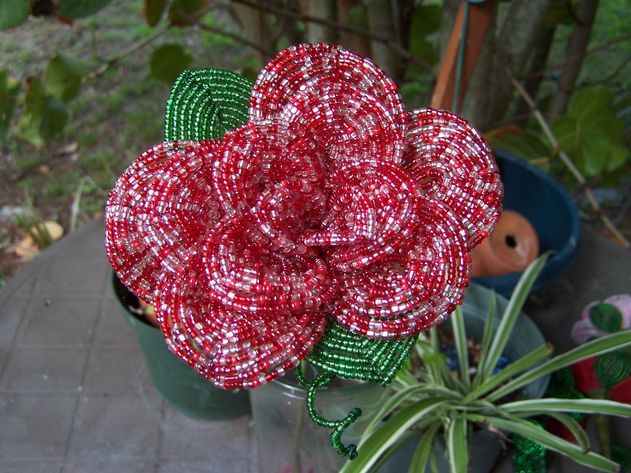 Christmas rose flower, french beaded rose, handcrafted flower rose