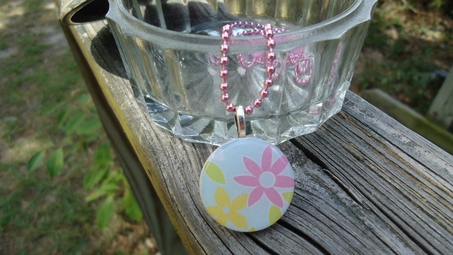 Pastel Flowers in Pink, Light Blue and Yellow, Wood