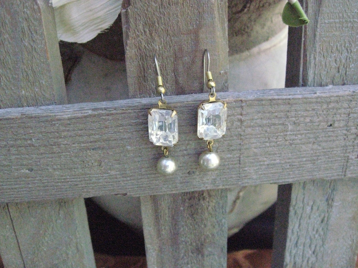 Vintage Upcycled Repurposed Jewelry Assemblage Lovely Vintage Czech Crystal and Pearl Drop Earrings