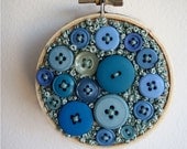 Blue Button Embroidery hoop / Christmas and Holiday Ornament