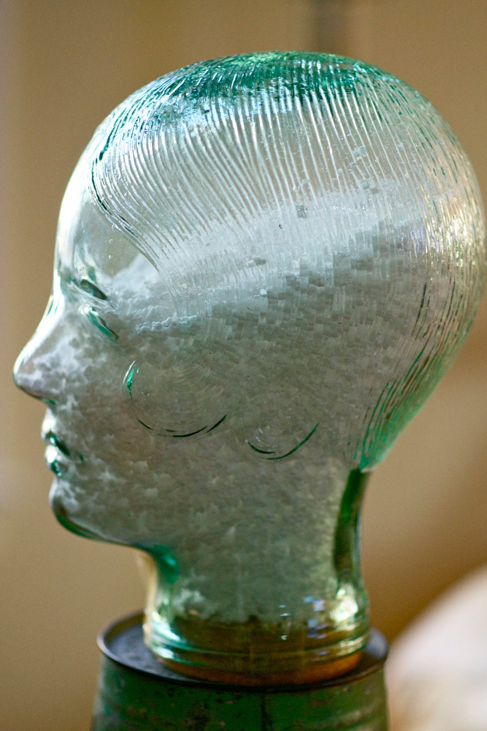 Vintage Green Glass Woman Female Lady Mannequin Head by MRCG