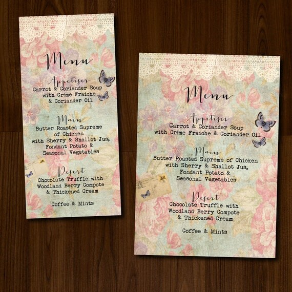 Rustic, Lace, Floral and Butterfly DIY Printable Wedding Menu Il_570xn