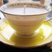 Vintage Tuscan yellow teacup and saucer candle, handmade. Lemon Meringue scented