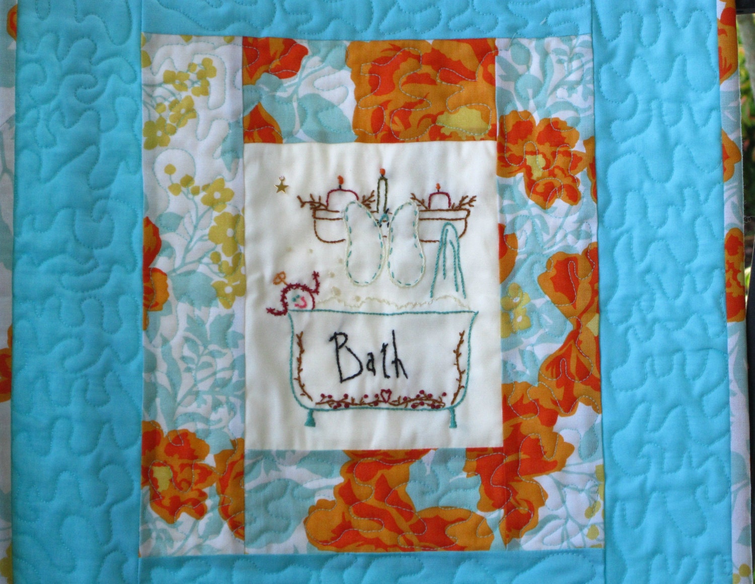 Clearance Embroidered Bath Wall Hanging Blue