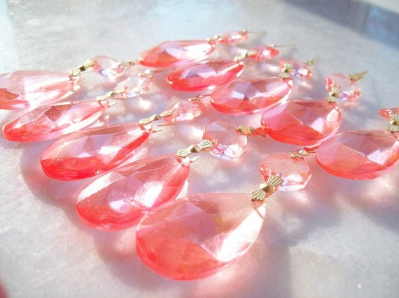 10 Peach Teardrop Chandelier Crystals Rare Color Shabby Cottage Chic Padparadscha Salmon Chandelier Crystal Prisms