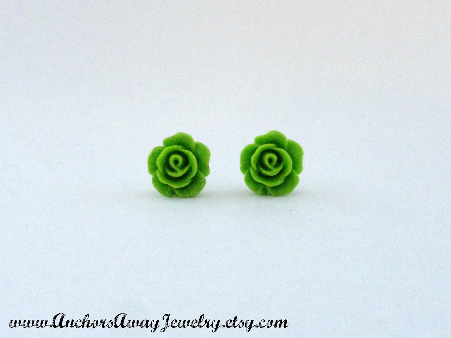 Green Rose Stud Earrings - Flower Stud Earrings