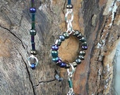 asymmmetrical gypsy earrings hoops dangle in purple irridesent beads boho hippie tribal and belly dance style  was 25.00 sale 20.00