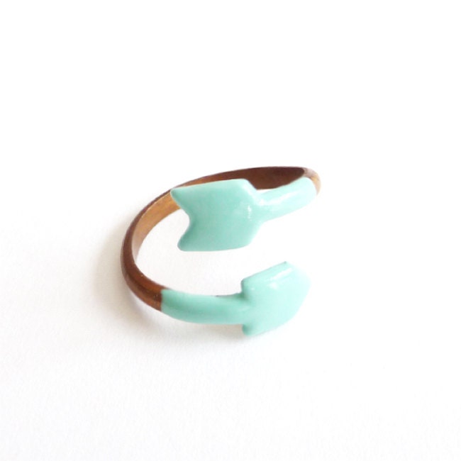 Arrow Ring in Mint. Mint Green Adjustable Ring. Ribbon. Stackable Ring. Simple. Everyday Jewelry. Color Block.