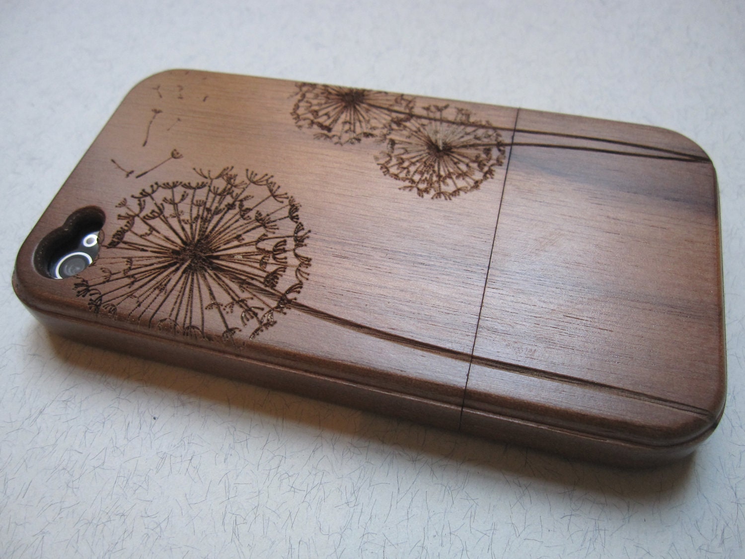 Iphone 4 case - wooden cases bamboo, cherry and walnut wood - Dandelion - laser engraved