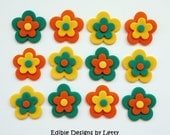 12 Edible Fondant Flowers Cupcake Toppers - Summer Flowers