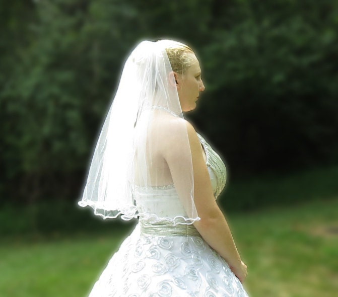 Shoulder Length Veil, Satin Cord Edged Wedding Veil, White Tulle